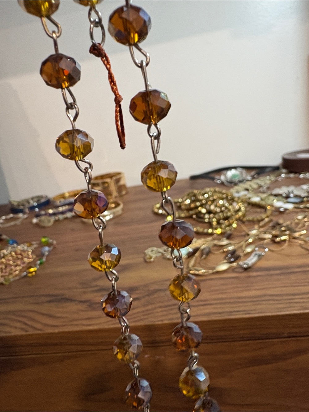 Faceted Amber Glass Bead Long Necklace - Unbranded